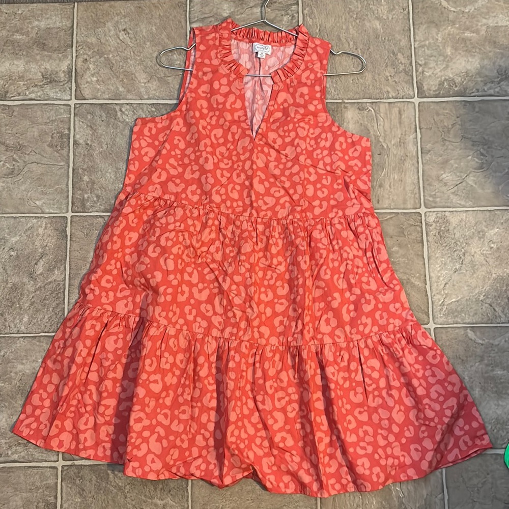 Mud Pie Coral Pink Leopard Print Tiered Sundress